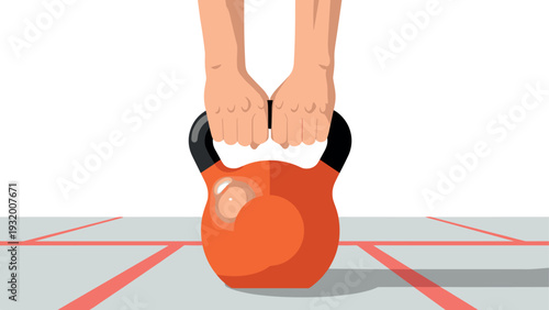 Hands holding kettlebell: fitness training concept in flat design