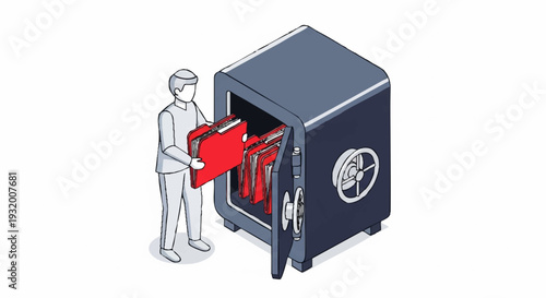 Person placing red briefcase into a secure safe deposit box.