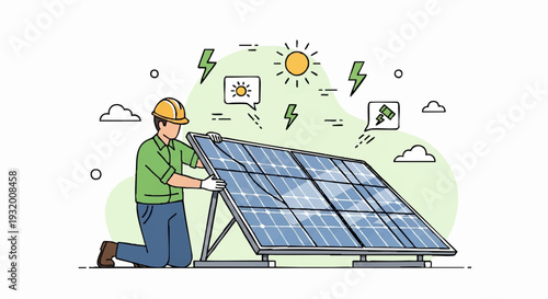 Solar panel installation worker setting up renewable energy equipment.