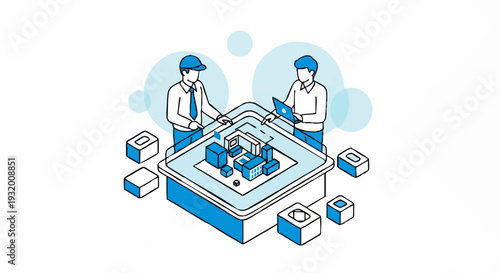 Two engineers collaborating on a building model project.