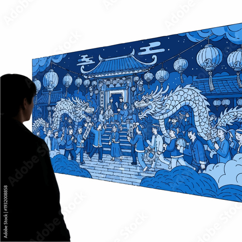 Traditional Chinese Festival Celebration with Dragons and People.