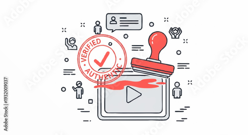 Verified Authority Stamp on Video Play Button Icon.