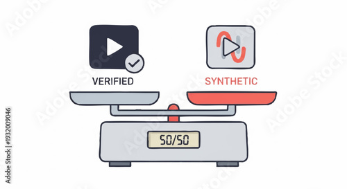 Verified vs Synthetic Video Content Balance Scale.