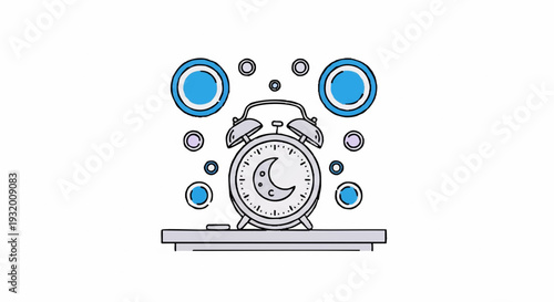 Vintage Alarm Clock with Moon Symbol on Table.