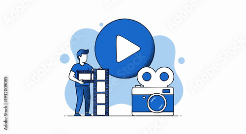 Video Production Concept with Play Button and Camera.