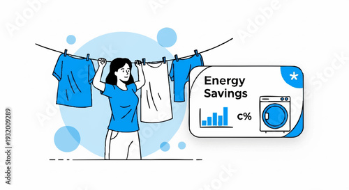 Woman hanging clothes on a clothesline for energy savings.