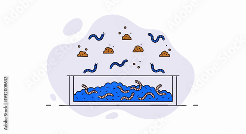 Worms and bacteria in a petri dish illustration.