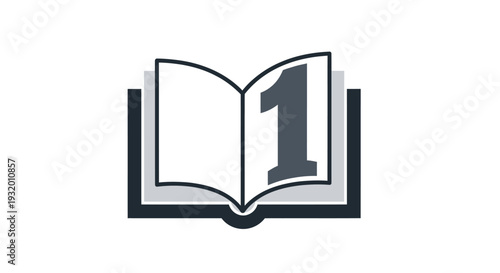 A simple, open book with a large number one on the right page, isolated