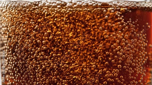 Video of Cola Bubbles Macro '96 Sparkling carbonated fizz texture, refreshing soda background, dark beverage surface detail, effervescent drink concept for food and beverage branding.