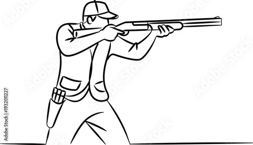 A man in a baseball cap aims a shotgun with focus and precision in a shooting stance.