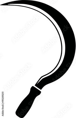 Monochrome Silhouette of a Curved Hand Sickle for Traditional Crop Harvesting and Seed Cutting