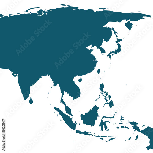 Asia Silhouette Map Vector – Minimal Teal Continent Outline Illustration