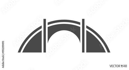 Simple icon depicting a curved bridge with vertical support beams in a grayscale style