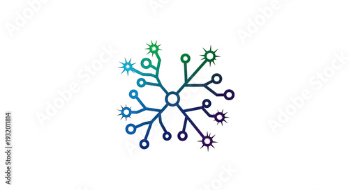 Gradient-filled abstract design resembling a network with circles and starbursts on a white background