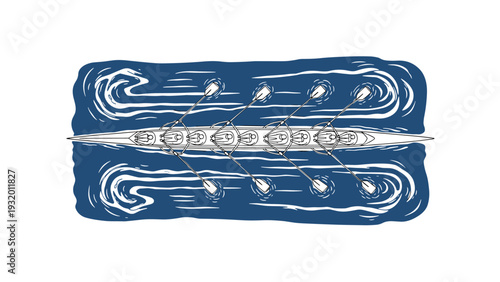Team rowing in blue waters: dynamic linear design of athletes in a boat
