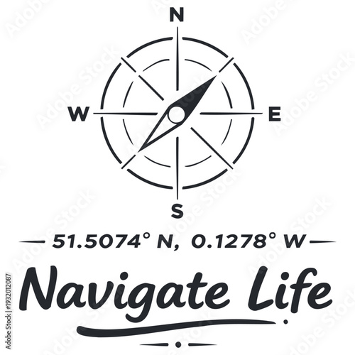 Vintageinspired compass design with coordinates and navigate life text for motivation and adventure themes