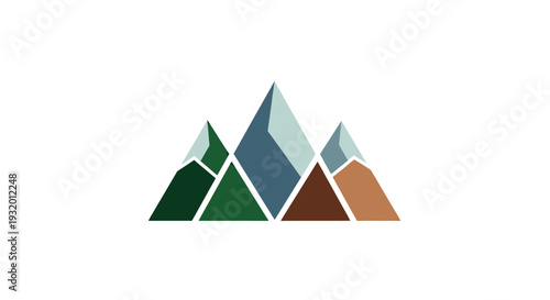 Stylized graphic featuring multiple colorful triangular mountain peaks on a white background