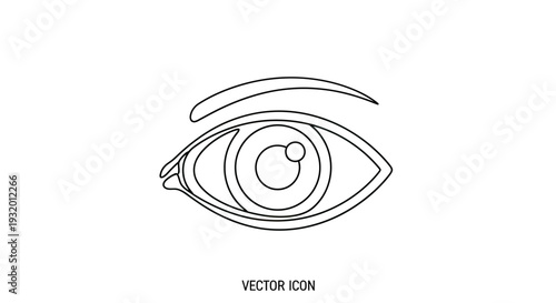 Simple, line art illustration of an eye. Vector icon with eyebrow on white background