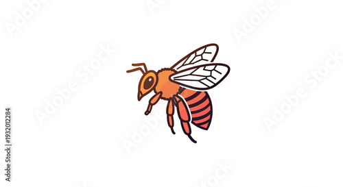 A stylized illustration of a bee with orange, red, and black coloration against a white background