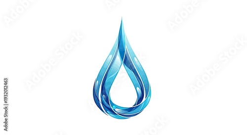 Abstract, stylized, water droplet illustration with shades of blue, gradient and white background