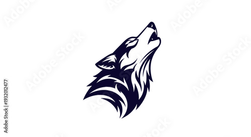 A stylized illustration of a wolf howling, rendered in dark blue on a white background