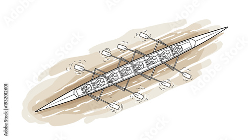 Watercolor style illustration of rowing team in action on abstract background
