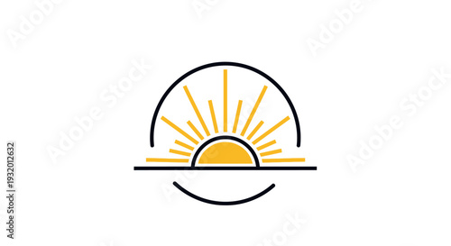 A minimalist logo of a stylized sunrise in black and yellow on a white background