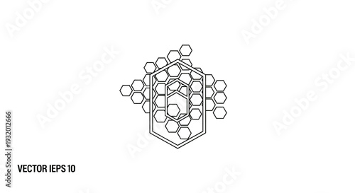 Geometric design with stacked hexagon shapes, in outline, on a white background