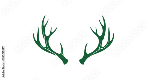 Symmetrical illustration of two stylized deer antlers in green against a white background