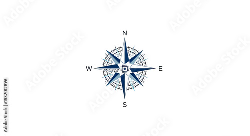 A stylized compass rose featuring a central microchip, with directions labeled. White background