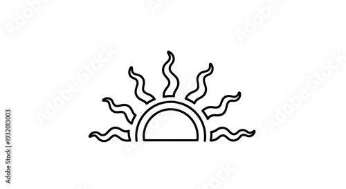 Simple black outline illustration of a stylized sun with wavy rays on a white background