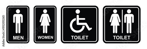 Restroom signs for men women accessible toilet and unisex toilet