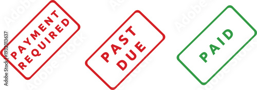 Business Stamp PAYMENT REQUIRED, PAST DUE, and PAID Text Rounded Border Minimalist Watermark Vector