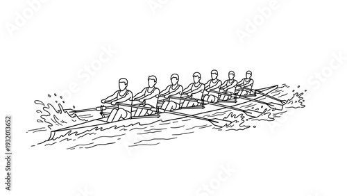 Team rowing crew in action: dynamic linear artwork capturing sport and unity