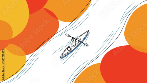 Kayak adventure on vibrant river with colorful autumn surroundings