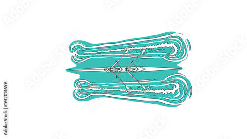 Abstract linear canoe design with turquoise water patterns
