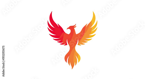 A stylized phoenix icon with outstretched wings, showcasing a vibrant gradient of red to yellow
