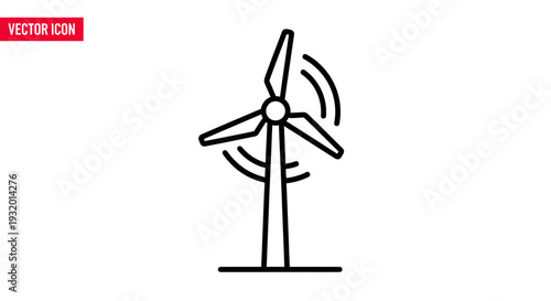 Simple black and white vector icon of a wind turbine generating energy
