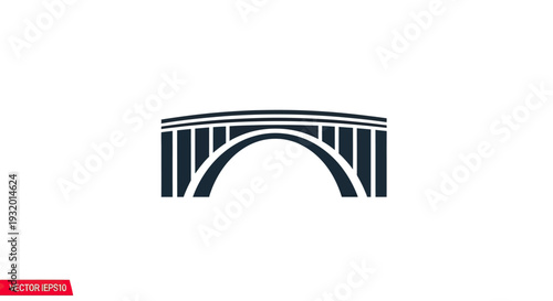 Black bridge icon with arch and pillars, simple design. White background