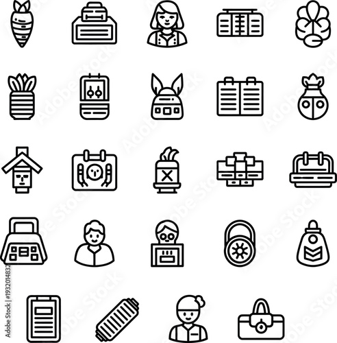 Various Icons: Carrot, Registration, Person, Schedule, Flower, Pineapple, Jewelry Box, Bunny, Gift Bag, and Lock