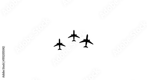 three passenger airplanes flying in formation on a clean white background ideal for concepts of travel logistics and aviation.