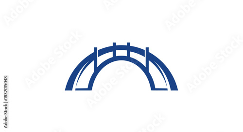 Blue bridge icon with arch and straight supports on white background