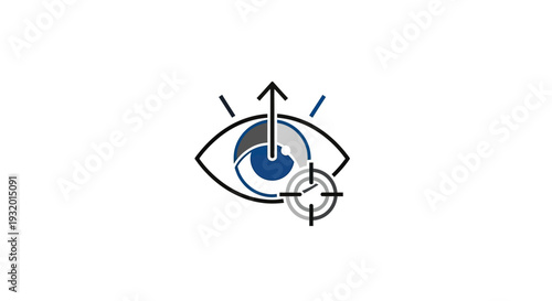 A stylized eye with upward arrow, crosshairs, and segment details