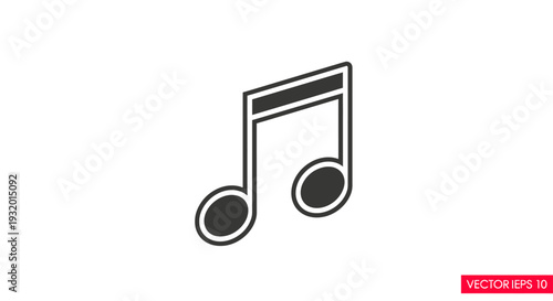 Isometric view of a musical eighth note with rounded stems on white backdrop