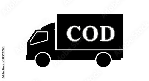 delivery truck graphic representing cash on delivery cod service perfect for e-commerce shipping and logistics concepts on a white background.