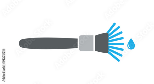 Stylized illustration of a garden hose with water spray and droplet