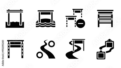 Minimalist icons of bridges and roads in silhouette style
