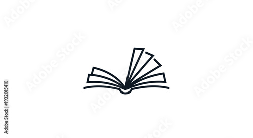 A minimalist black line art illustration of an open book with its pages fanned out