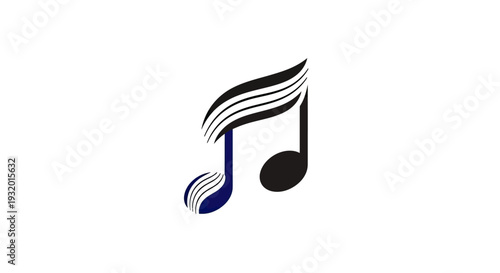 Graphic rendering of a stylized musical note with flowing lines and a blue element