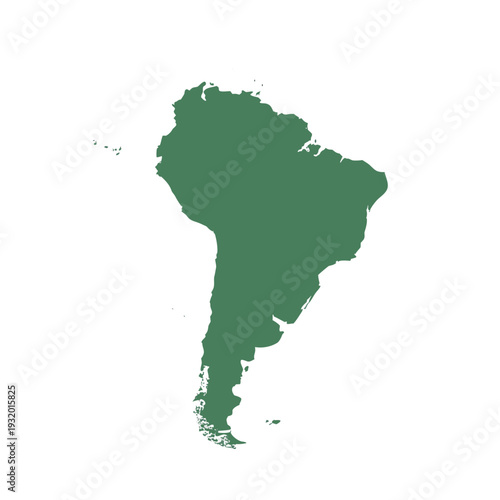 South America Silhouette Map Vector – Muted Green Continent Outline Illustration
